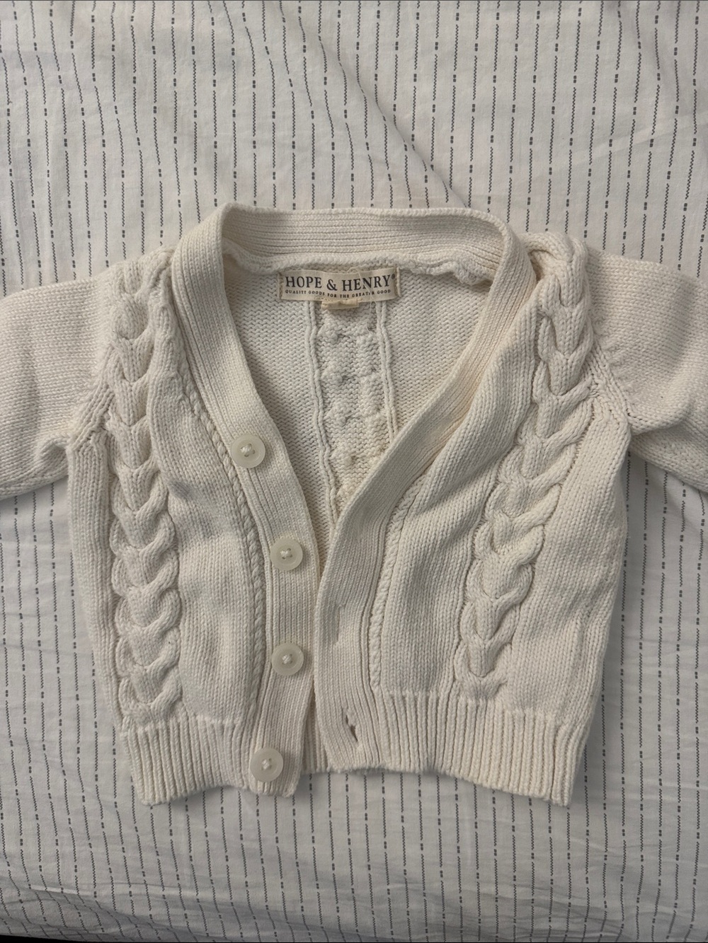 Hope & Henry Cream Cable Knit Baby Cardigan